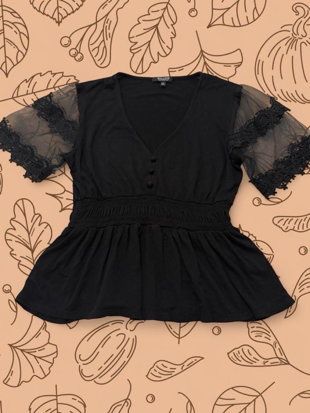 Willow Black Lace-Sleeve Peplum Blouse